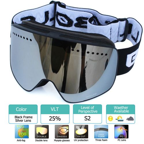 Lunettes De Ski Avec Double Couche Magnétique,Verres Polarisés,Anti-Buée,Uv400,Pour Hommes Et Femmes - Type Black Silver Lens