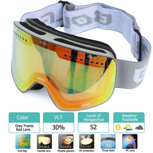 Lunettes De Ski Avec Double Couche Magnétique,Verres Polarisés,Anti-Buée,Uv400,Pour Hommes Et Femmes - Type Grey Red Lens