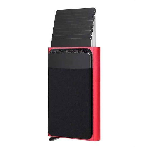 Porte-Cartes Automatique À Rabat Latéral Pour Hommes,Pochette De Grande Capacité,Boîte À Cartes En Métal,Portefeuilles Antivol En Aluminium,12 Emplacements - Type Red