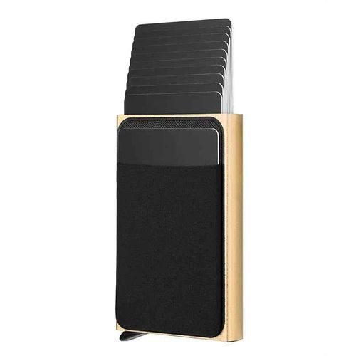 Porte-Cartes Automatique À Rabat Latéral Pour Hommes,Pochette De Grande Capacité,Boîte À Cartes En Métal,Portefeuilles Antivol En Aluminium,12 Emplacements - Type Gold