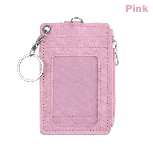 Porte-badge de crédit en cuir portable,carte d'identité professionnelle,porte-monnaie,portefeuille,porte-clés - Type pink