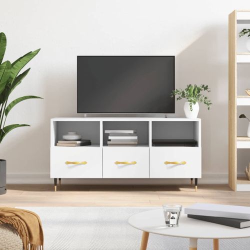 Vidaxl Meuble Tv Blanc 102x36x50 Cm Bois D'ingénierie