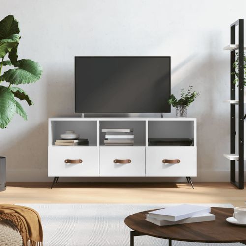 Vidaxl Meuble Tv Blanc Brillant 102x36x50 Cm Bois D'ingénierie