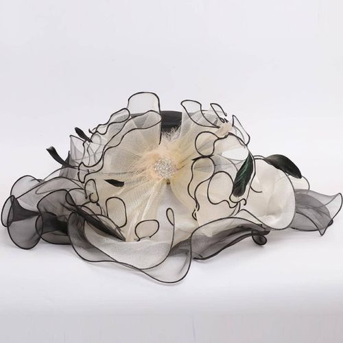 Chapeau Fascinateur Derby En Organza Pour Femme,Fleurs À Large Bord,Élégant,Mariage,Ixd'église,Chapeaux De Soleil