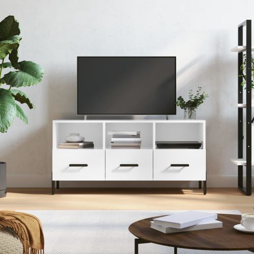 Vidaxl Meuble Tv Blanc Brillant 102x36x50 Cm Bois D'ingénierie