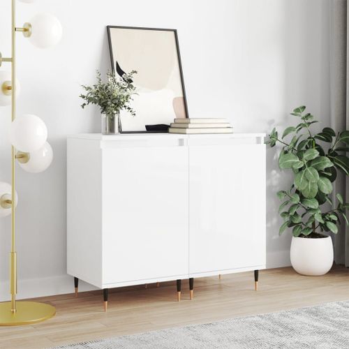 Vidaxl Buffets 2 Pcs Blanc Brillant 40x35x70 Cm Bois D'ingénierie