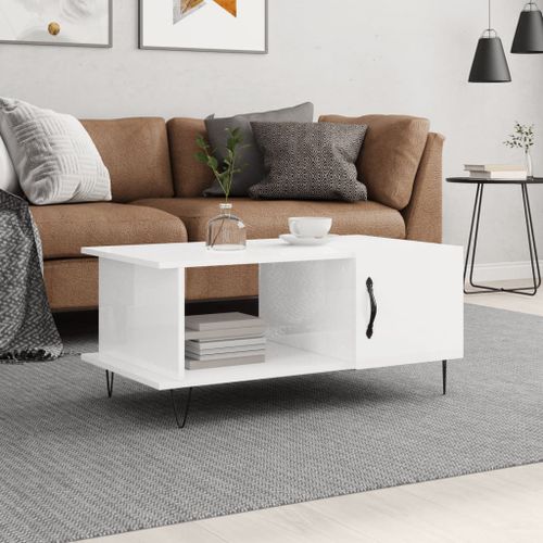 Vidaxl Table Basse Blanc Brillant 90x50x40 Cm Bois D'ingénierie