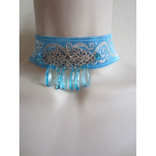 Collier Ras Du Cou Bleu Et Argenté