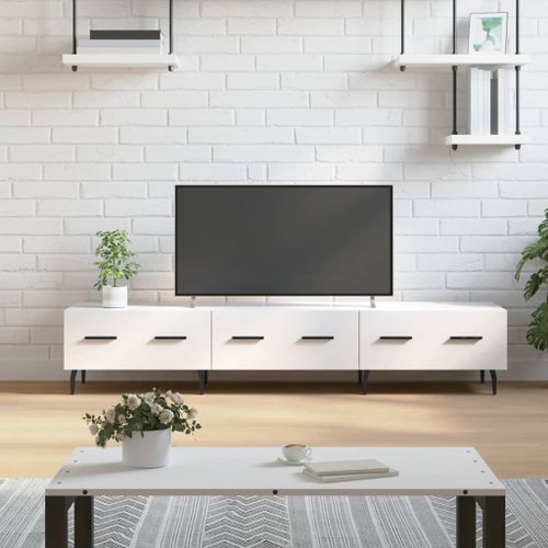 Vidaxl Meuble Tv Blanc Brillant 150x36x30 Cm Bois D'ingénierie