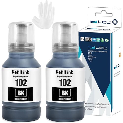 102 Encre Compatible avec Epson 102 Noir Bouteille d'encre Compatible pour Epson EcoTank ET-2700 ET-2750 ET-2751 ET-2756 ET-2850 ET-2856 ET-3700 ET-3750 ET-4750 ET-4850 ET-4856 ET-15000(2-Pack)(Q349)
