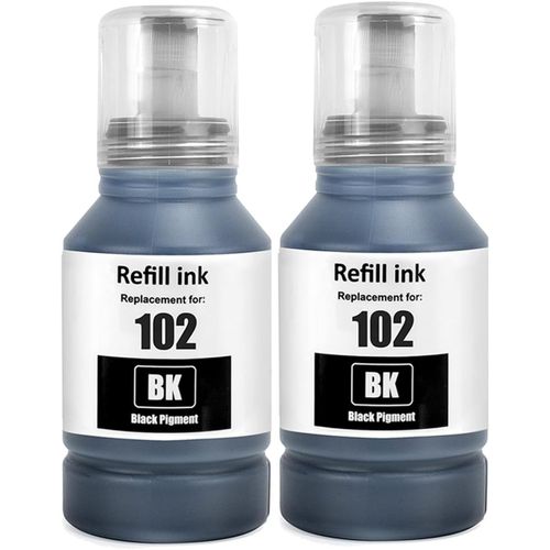 102 Encre Compatible avec Epson 102 pour EcoTank ET-2700 ET-2750 ET-2751 ET-2756 ET-2850 ET-2851 ET-2856 ET-3700 ET-3750 ET-3850 ET-4750 ET-4850 ET-4856 ET-15000 Imprimante(2 Noir)(Q795)