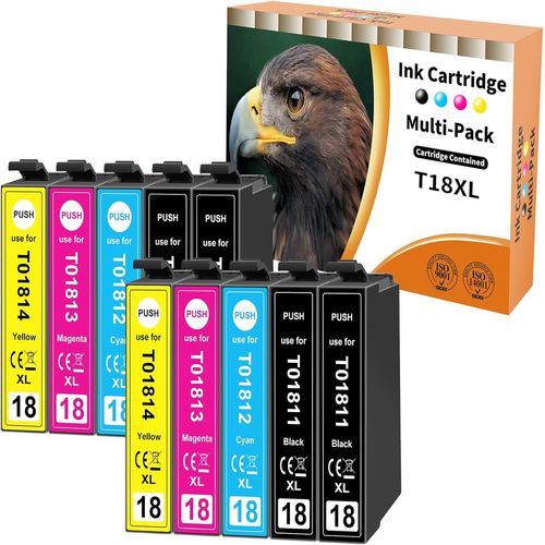 Lot de 10 cartouches d'encre 18XL compatibles avec Epson 18XL T1811 T1812 T1813 T1814 pour Expression Home XP-322 XP-215 XP-205 XP-225 XP-305 XP-325 XP-422 XP-405 XP-415 XP-425 XP-Taille 315(Q1408)