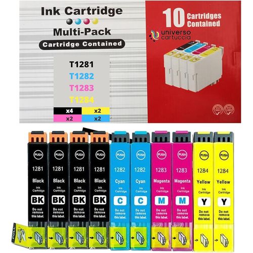 T1285 Multipack ink Compatible avec Epson 4x T1281-2x T1282-2x T1283-2x T1284 Stylus SX125 SX130 SX230 SX235 SX445 SX440 SX438 SX435 S22 SX430 425 W SX. 425 SX420 BX305(10-Pack)(Q298)