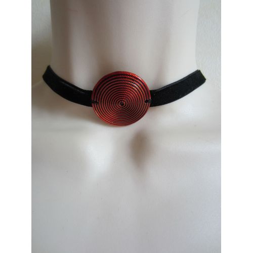 Collier Ras Du Cou En Velours Noir Avec Pendentif Rouge