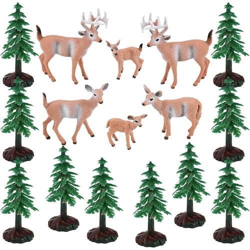 6 Pcs Figurine De Cerf Et 10 Pcs Mini Sapin De Noël Artificiel, Jouet Animaux De La Forêt, Figurine D'animaux Ferme, Jouets Miniatures Pour Animaux Sauvages Pour Décorations Gâteaux Fête.[V151]