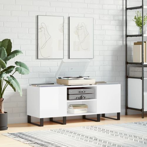 Vidaxl Armoire À Disques Blanc Brillant 121x38x48 Cm Bois D'ingénierie
