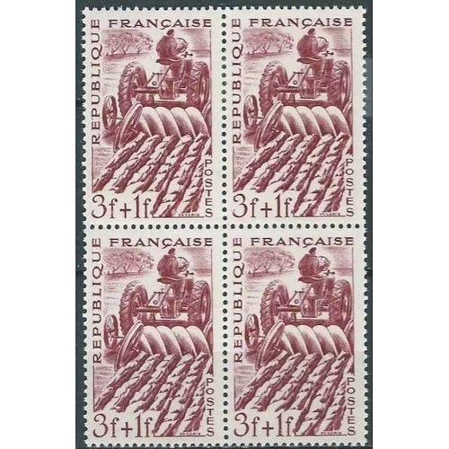 France 1949, Très Beau Bloc Neuf** Luxe 4 Timbres Yvert 823, L'agriculture - Labour Avec Un Tracteur.