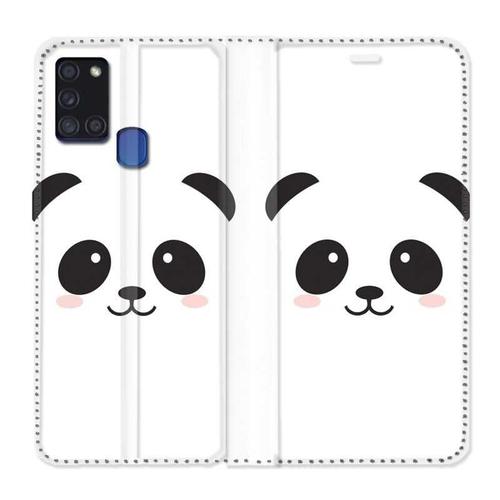 Housse Cuir Portefeuille Pour Samsung Galaxy A21s Panda Blanc