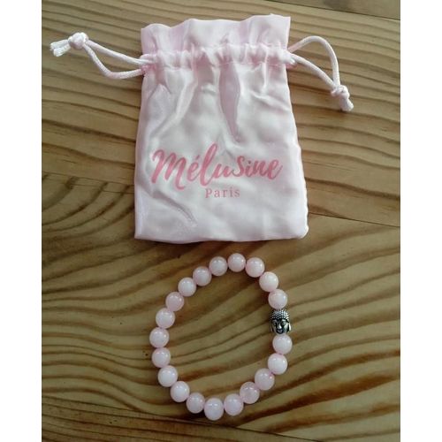 Bracelet Quartz Rose Avec Tête De Bouddha