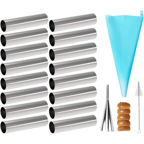 Lot De 16 Moules À Cannoli Avec Grands Tubes Antiadhésifs De 11,9 Cm, Poche À Douille , Brosse Et Embouts En Acier Inoxydable, Kit De Moules À Cannoli Pour Croissants