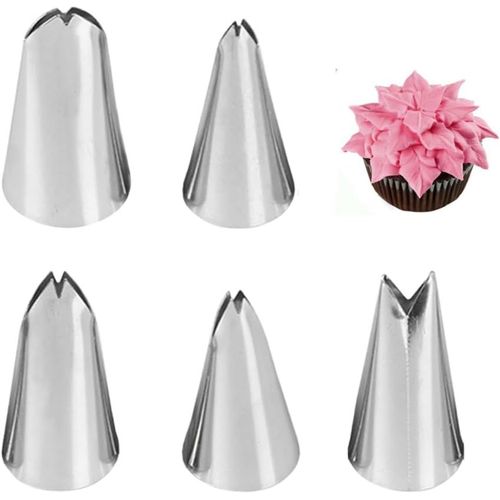 5 Pièces Douilles À Pâtisserie Grosses Embout Poche A Douille Patisserie Professionnelle Douille Cannelée En Acier Inoxydable Chantilly Douille Cupcake Pour La Décoration De Cupcakes -Feuille