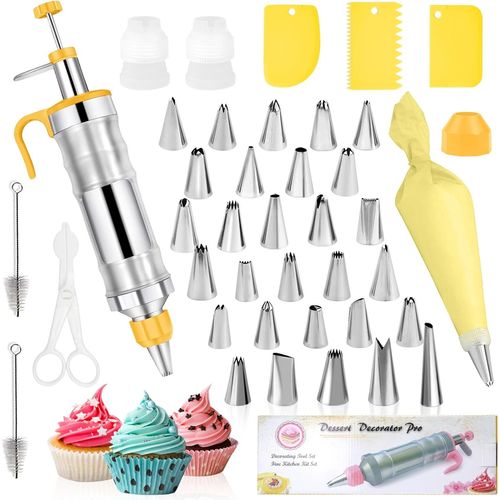 40pcs Douilles De Décoration De Gâteau Douille Patisserie Seringue Gateau Seringue Alimentaire Patisserie Poches À Douille S En Silicone Pour Gâteaux Cupcakes Pâtisseries (Jaune)