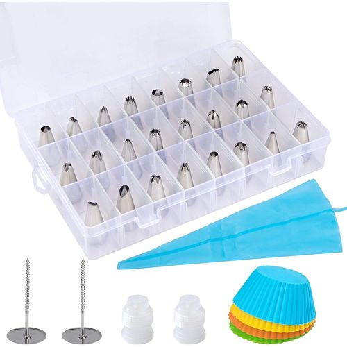Douille Pâtisserie Kit 24 Kits De Buses De Tuyauterie De Gâteau En Acier Inoxydable Avec 1 Poche À Douille 2 Coupleurs 2 Clous De Fleurs Et 4 Moules À Cupcakes En Silicone 33 Pièces
