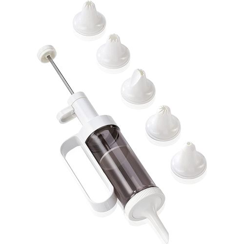 Seringue De Décoration À Pâtisserie, Seringue Alimentaire En Plastique Blanc Résistant, Seringue À Pâtisserie Dotée De 6 Douilles Différentes, Poche À Douille Seringue Facile À Nettoyer