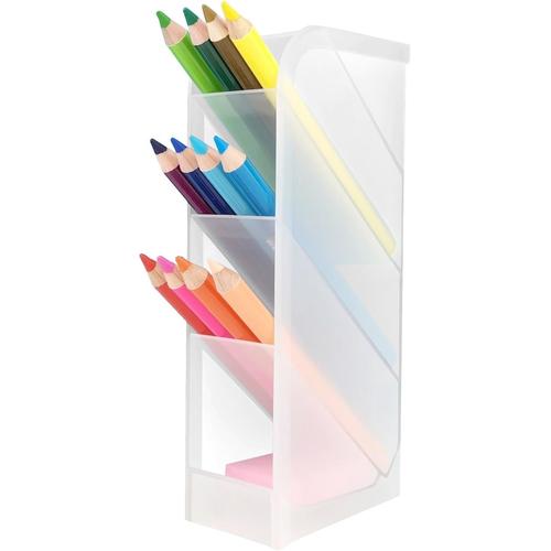 Organisateur de bureau étagère à stylos pour bureau école usage domestique translucide blanc,4 compartiments porte-stylo en 4 parties 110813(Q725)