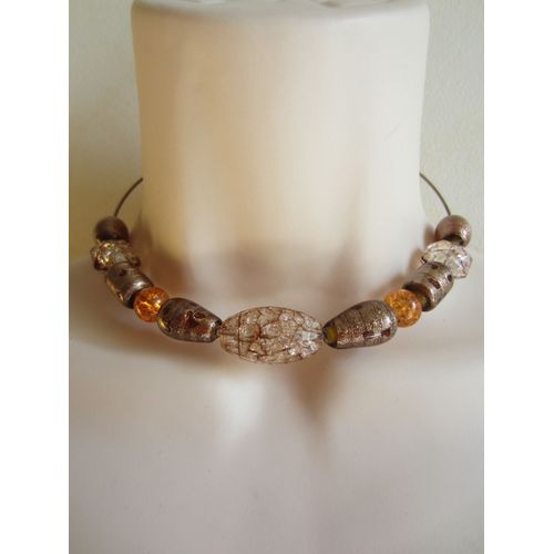 Collier Ras Du Cou Marron Et Orange