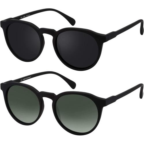 Lunettes De Soleil Pour Homme Et Femme Uv400 Rondes Rétro ¿ Couleurs ¿ Lot De 1 Ou 2, Lot De 2 Verres Caoutchoutés Noirs, Verres : Gris/Vert Dégradé, Einheitsgröße.[G2228]