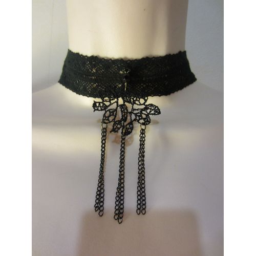 Collier Ras Du Cou Noir Avec Pendentif Et Chaînes
