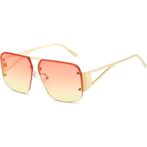 Lunettes De Pilote Rétro Pour Homme Et Femme - Demi-Cadre Tendance Lunettes De Soleil Carrées Surdimensionnées.[G1080]