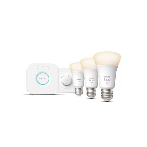 Kit De Démarrage Philips Hue : 3 Ampoules Connectées E27 (1100) Blanc Chaud + Bouton Connecté