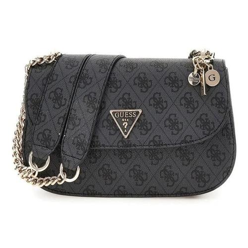 GUESS Sac à épaule gris foncé noir pour femme - Eco Erica Convertible Xbody Flap Bag Coal Logo 280367