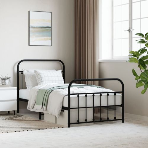 Vidaxl Cadre De Lit Métal Sans Matelas Avec Pied De Lit Noir 100x190cm