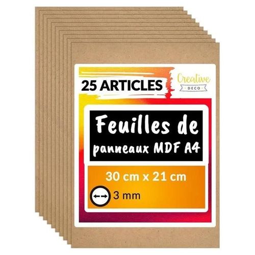 Feuille Planche Panneau Bois Brut - 25 X A4 Mdf 300 X 210 X 3 Mm -Idéal Pour Bricolage, Découpe Au Laser, Cnc Routeur, Modelage
