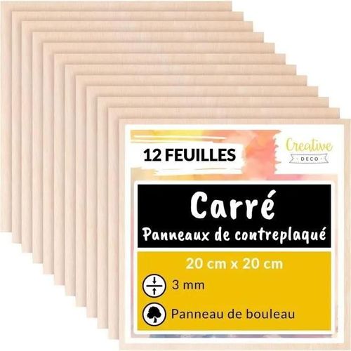 Contreplaqué Carré 200 X 200 X 3mm - Creative Deco - Lot De 12 Panneaux - Beige - Artisanal
