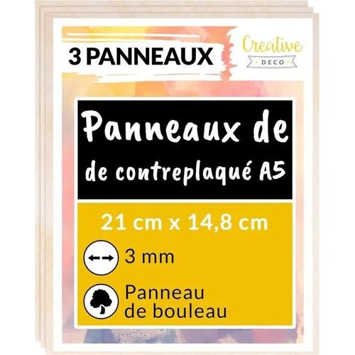 Creative Deco 3 X A5 Contreplaqué En Bois Brut | 3 X 148 X 210 Mm (+-- 0,5 Mm) | Panneau De Baltique Bouleau Artisanal