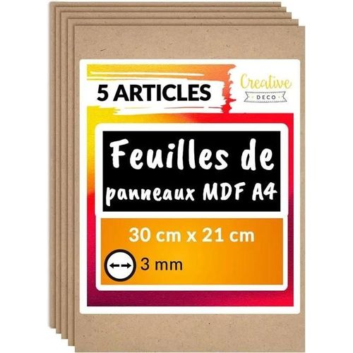 Feuille Planche Panneau Bois Brut - Creative Deco - 5 X A4 Mdf 300 X 210 X 3 Mm