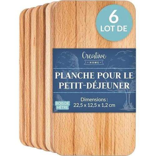 Creative Home Lot De 6 Planche A Decouper Bois | 22,5 X 12,5 X 1,2 Cm | Planche Petit Dejeuner Bois | Planche Petit Déjeuner