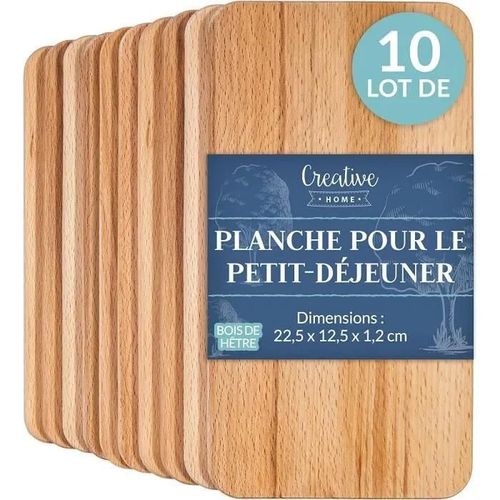Creative Home Lot De 10 Planche A Decouper Bois | 22,5 X 12,5 X 1,2 Cm | Planche Petit Dejeuner Bois | Planche Petit Déjeuner