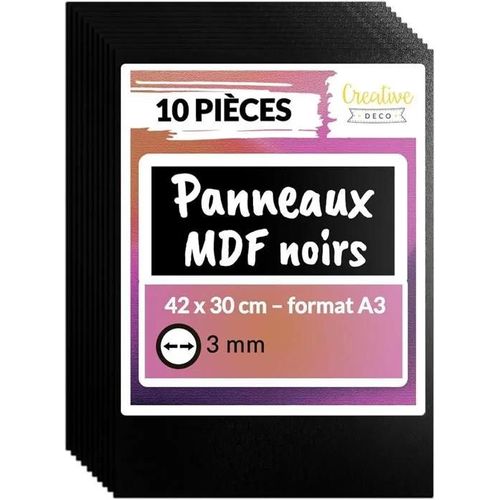 Panneaux Mdf Noirs Creative Deco - Lot De 10 Planches 420x300x3mm Pour Découpe Laser, Gravure Et Pyrogravure
