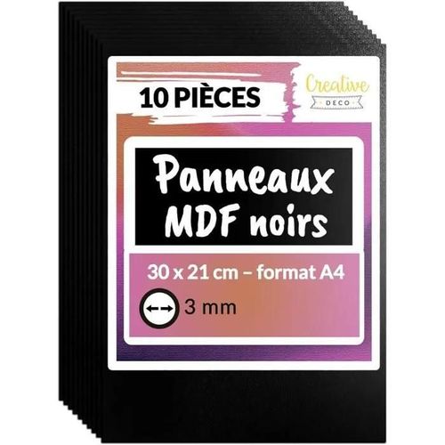 Panneau Mdf Noir - Creative Deco - 300 X 210 X 3 Mm - Découpe Laser, Gravure - Planche Bois Brut - Pyrogravure