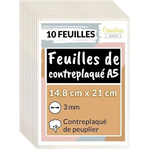 10 X A5 Contreplaqué En Bois Brut - Creative Deco - 3 X 148 X 210 Mm (+/- 0,5mm)