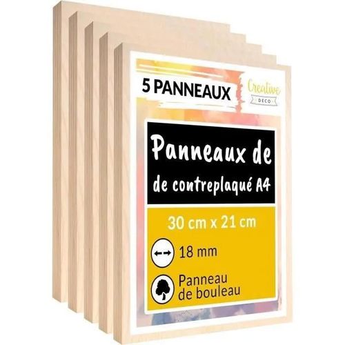 Panneau De Contreplaqué - Creative Deco - Lot De 5 Planches - 300 X 210mm - Bouleau Naturel - 18mm