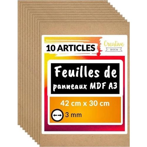 Feuille Planche Panneau Bois Brut - Creative Deco - 10 X A3 Mdf 420 X 300 X 3 Mm