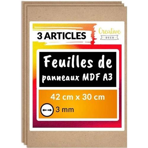 Feuille Planche Panneau Bois Brut - Creative Deco - 3 X A3 Mdf 420 X 300 X 3 Mm