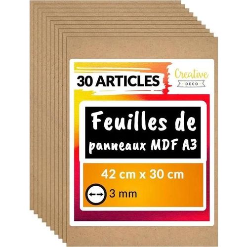 Feuille Planche Panneau Bois Brut - Creative Deco - 30 X A3 Mdf 420 X 300 X 3 Mm