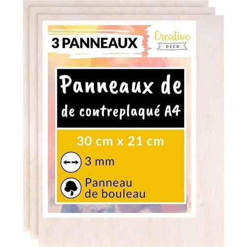 Creative Deco 3 X A4 Contreplaqué En Bois Brut | 3 X 300 X 210 Mm (+-- 0,5 Mm) | Panneau De Baltique Bouleau Artisanal